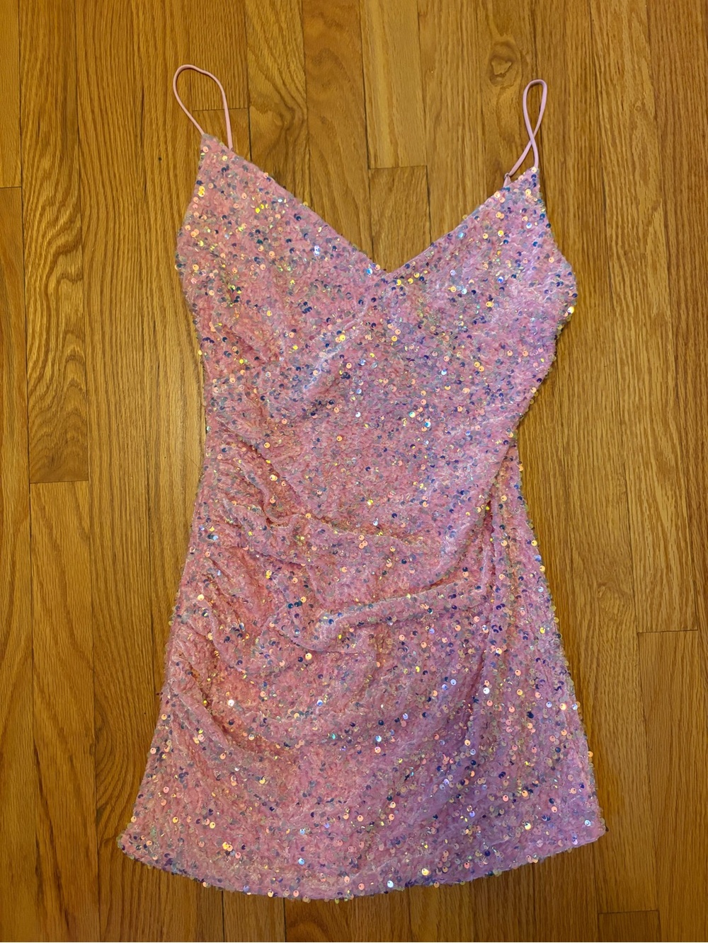 Lucy in the Sky Pink Sequin Spaghetti-Strap Mini Dress - Picture 2 of 3